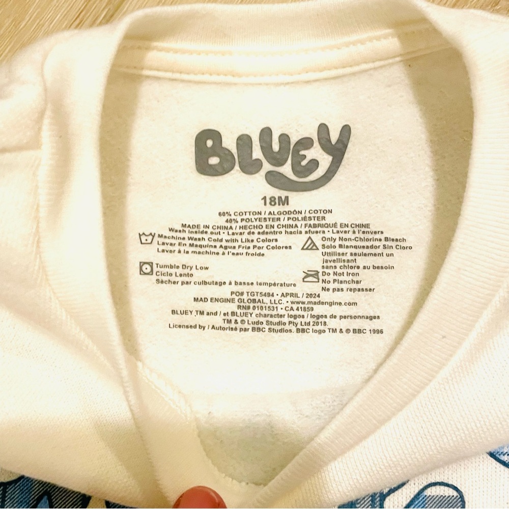 Disney Bluey Sweatshirt Toddler 18-mth Boy Girl Dog Blue Plaid Shirt *NWT* - Picture 3 of 5